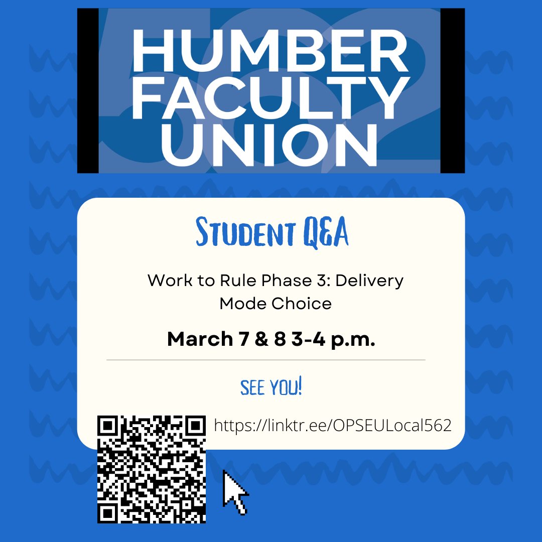 OPSEULocal562's tweet photo. Hearing about "delivery mode choice" as part of work to rule Phase 3? Q & A Drop-Ins for Students! https://t.co/MsKVB4LoYh https://t.co/uCSuNItA9I
