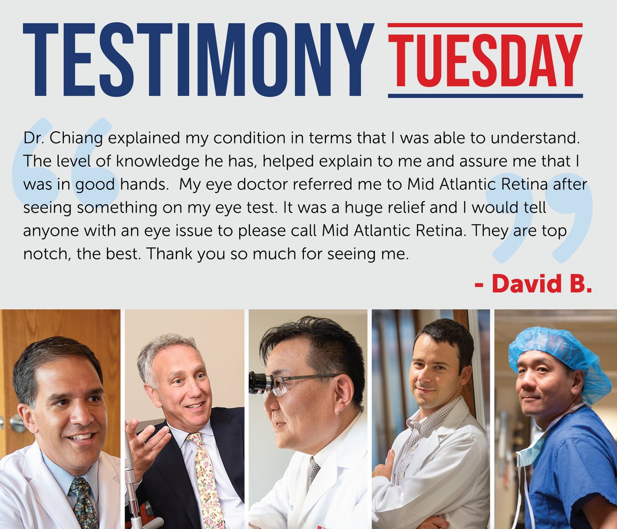 MidAtl_Retina's tweet photo. Today is #TestimonyTuesday Check out today's review. If you've had a positive experience with Mid Atlantic Retina, let us know by leaving a review! https://t.co/3xEze2Wrel