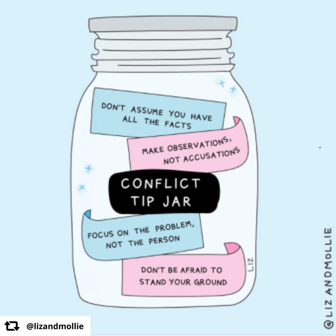 Bohrashyam2's tweet photo. Conflict tip Jar. Focus on problem not on person. Don’t be afraid to stand your ground. Make observations, not accusations. Don’t assume you have all facts. #Understand #Behaviour #facts #LeadingwithOptimism #leader #conflict @lizandmollie So true. 👍 https://t.co/XemEwwmaUu