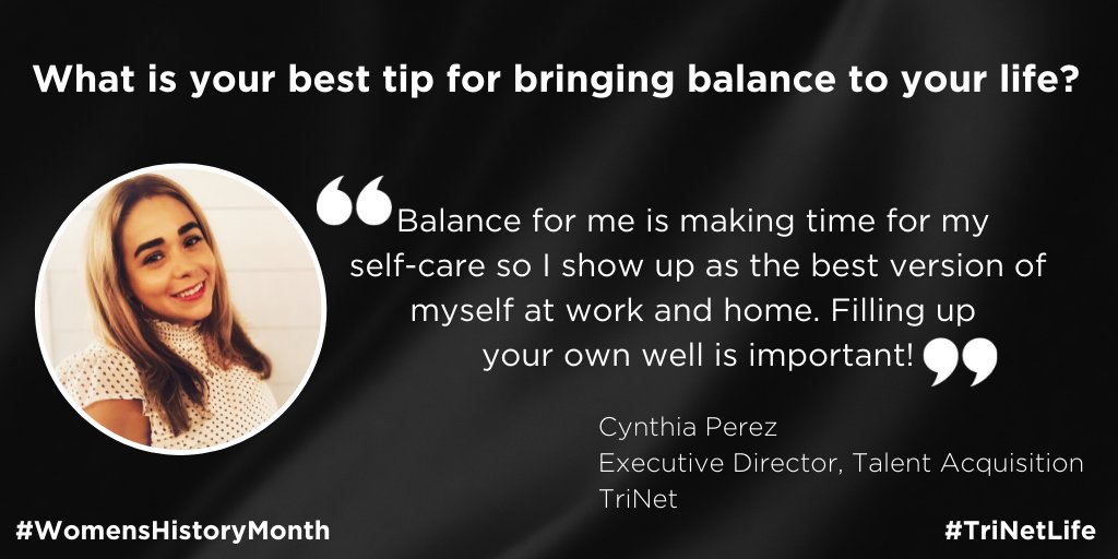 TriNet's tweet photo. Join us this #WomensHistoryMonth in celebrating the women of TriNet as we share their tips for finding balance! 💙🧡
#WomensHistoryMonth2022 #IncredibleStartsHere #YourPeopleMatter #DiversityandIncusion #worklifebalance #TriNetLife #TriNetDEI #WHM #MondayMotivation https://t.co/viXn65AYCg