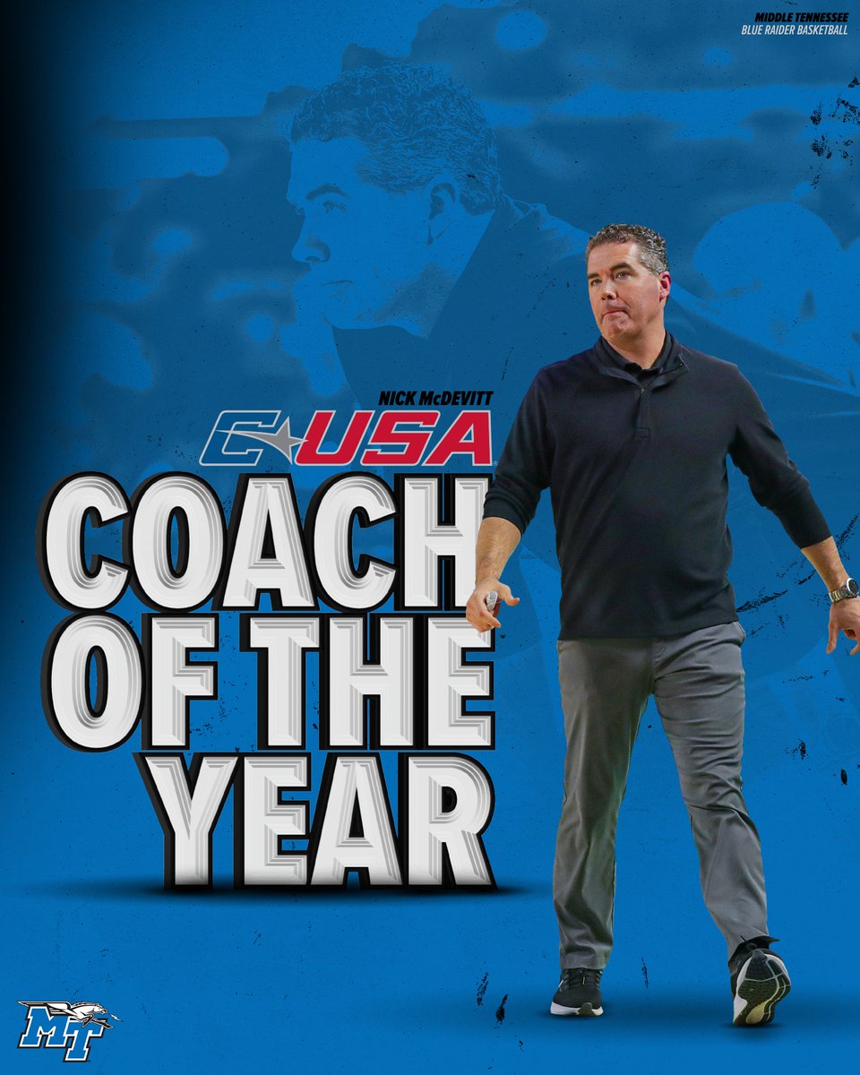 MT_MBB's tweet photo. 𝑪𝒐𝒏𝒇𝒆𝒓𝒆𝒏𝒄𝒆 𝑼𝑺𝑨 𝑪𝒐𝒂𝒄𝒉 𝒐𝒇 𝒕𝒉𝒆 𝒀𝒆𝒂𝒓

Congrats, @MTCoachNick!

#BlueRaiders | #StickTogether https://t.co/8DAurmt953
