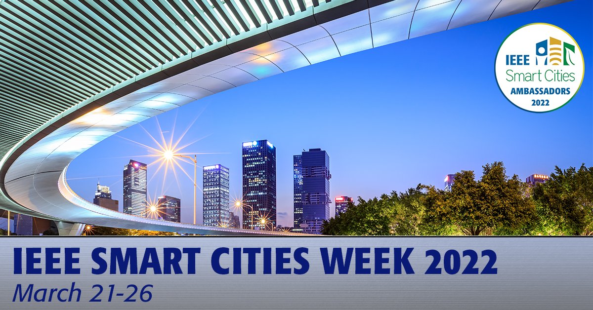 IEEESmartCities's tweet photo. Smart Cities Week is returning March 21-26! 
https://t.co/N0YAN7Sr7p
Various events organized by Smart Cities Ambassadors, including technical, scientific, and humanitarian content, around the main smart city verticals are coming soon. 
@ieee_pes
#IEEESmartCities #SmartCitiesWeek https://t.co/iKRhipYEzL