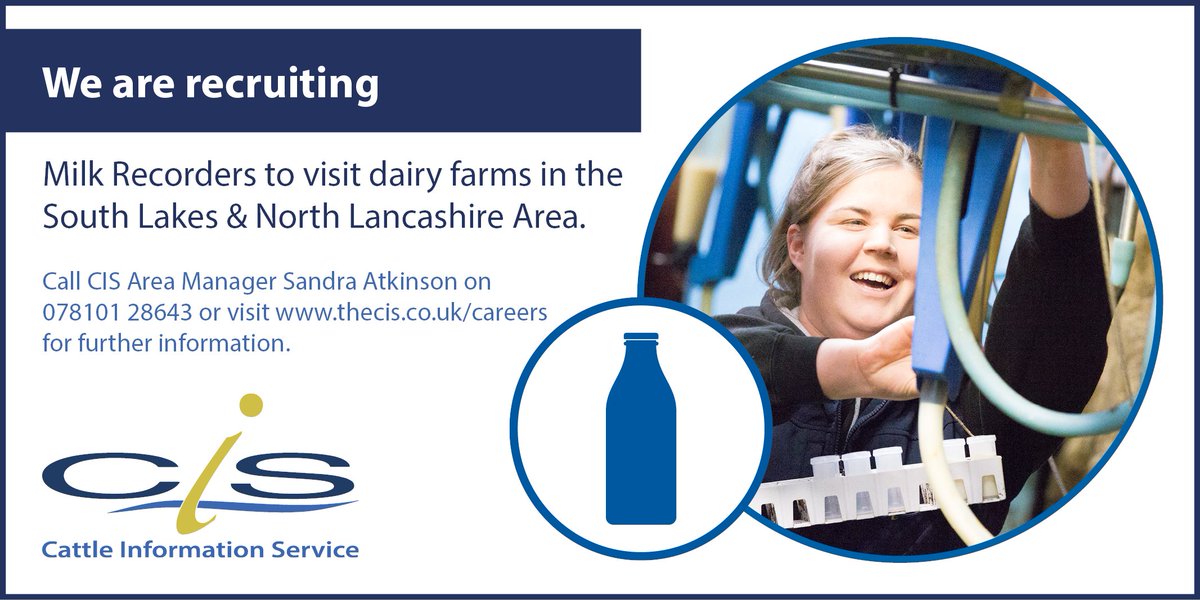 We are looking for milk recorders in the South Lakes &amp; North Lancashire area, please contact Sandra Atkinson if you are interested in finding more out about this role. 
Email: sandraatkinson@thecis.co.uk or go to 
thecis.co.uk/careers
