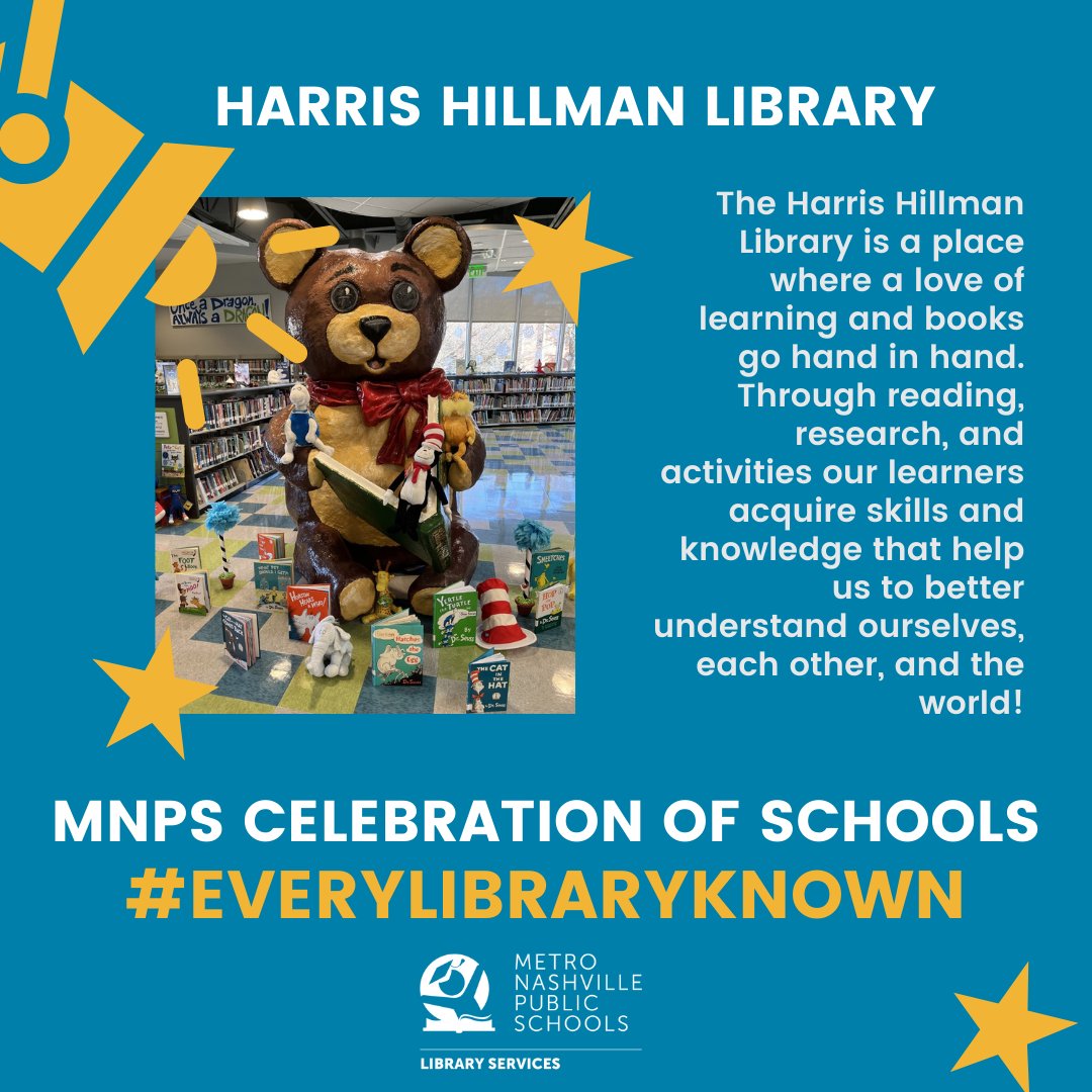MNPSLibraries's tweet image. The Harris Hillman Library is a place where a love of learning and books go hand in hand. Through reading, research, and activities our learners acquire skills and knowledge that help us to better understand ourselves, each other, and the world! @MetroSchools #EveryLibraryKnown