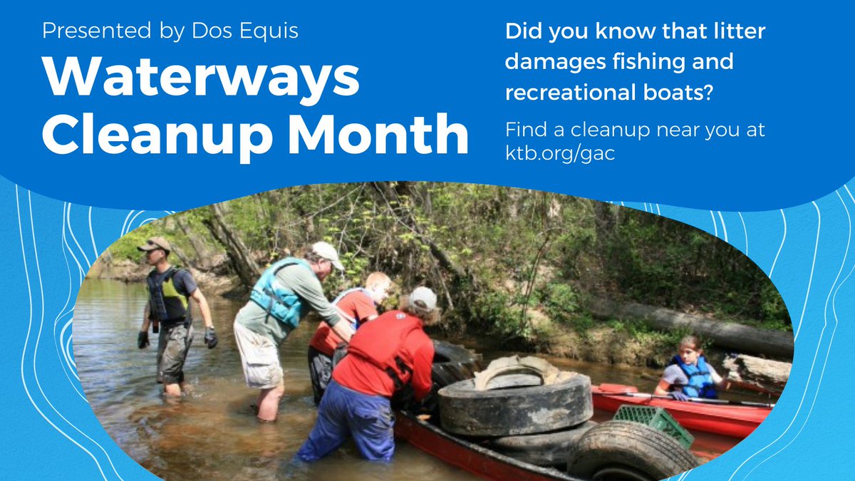 KeepTxBeautiful's tweet photo. We are a week into the #GreatAmericanCleanup and #WaterwaysCleanup Month. This month, we focus on cleaning up the litter that impacts our Texas waterways, including bayous, rivers, and the Gulf! https://t.co/fCeaerEyfr