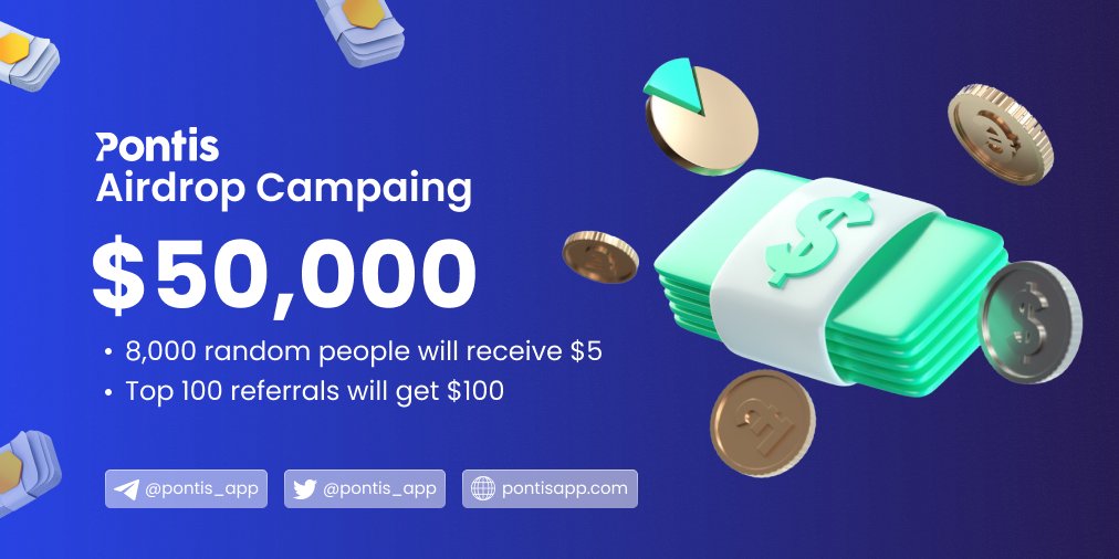 Pontis Airdrop is Live!
Airdrop Link: t.me/pontisairdrop_……

📢 Airdrop Information:

🏦 Pool: 50000$ in $PNT
🎉 Reward: 5$ in $PNT for 8000 random people
👥 Top 100 refferals: 100$ in $PNT
🗓️ Ends on April 15th , 8PM EST
🏅 Distribution date: April 20th