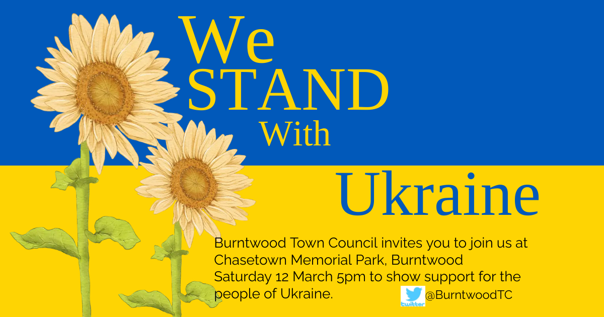 We know that the people of Ukraine are in the thoughts of many people in the Town at the moment, so we thought we would arrange a simple event to reflect on the tragic events that are unfolding.