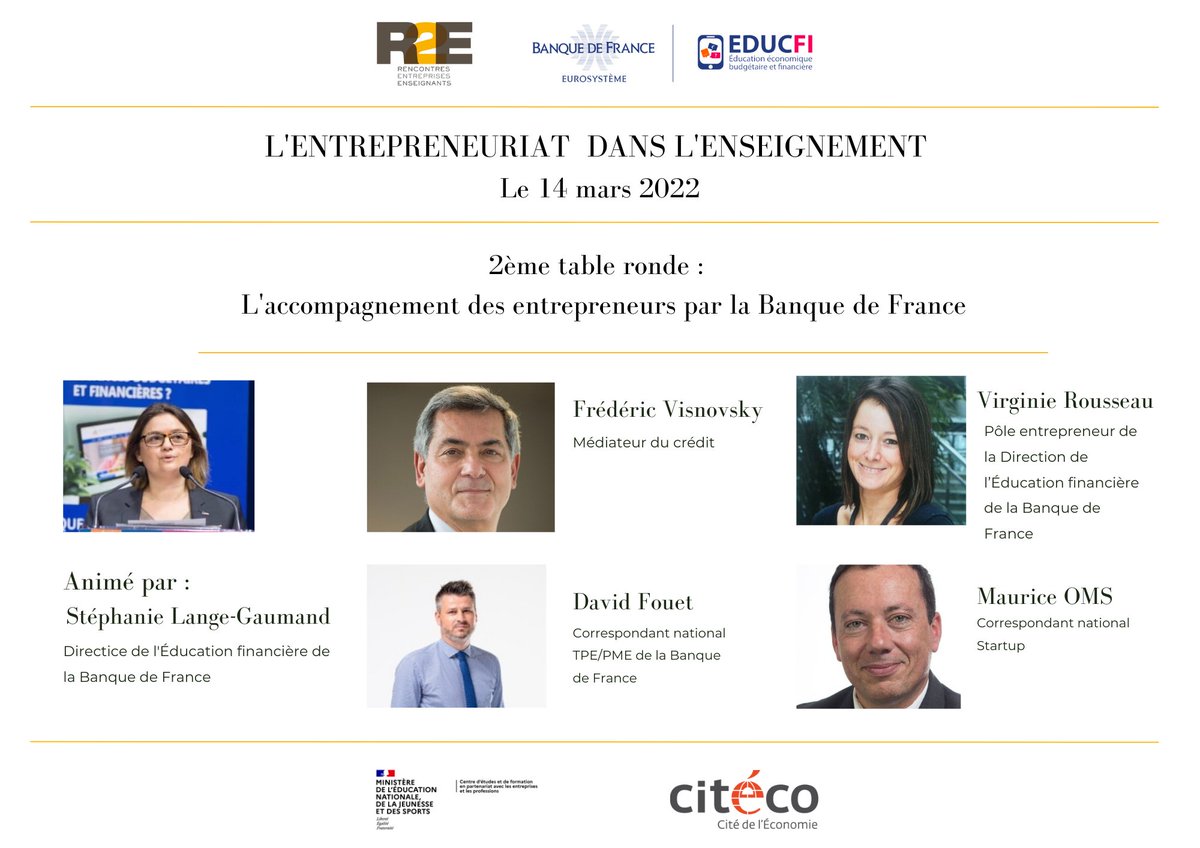Rencontres2e's tweet photo. Ă lâoccasion de notre #R2Eformation sur «lâ#entrepreneuriat dans lâ#enseignement » du 14/03, @S_Lange_Gaumand prĂ©sentera la 2Ăšme table ronde de la journĂ©e sur lâaccompagnement des #entrepreneurs par @laBanquedeFrance.
Inscription : https://t.co/OXCef1rszh https://t.co/nmDMPk4Zrj