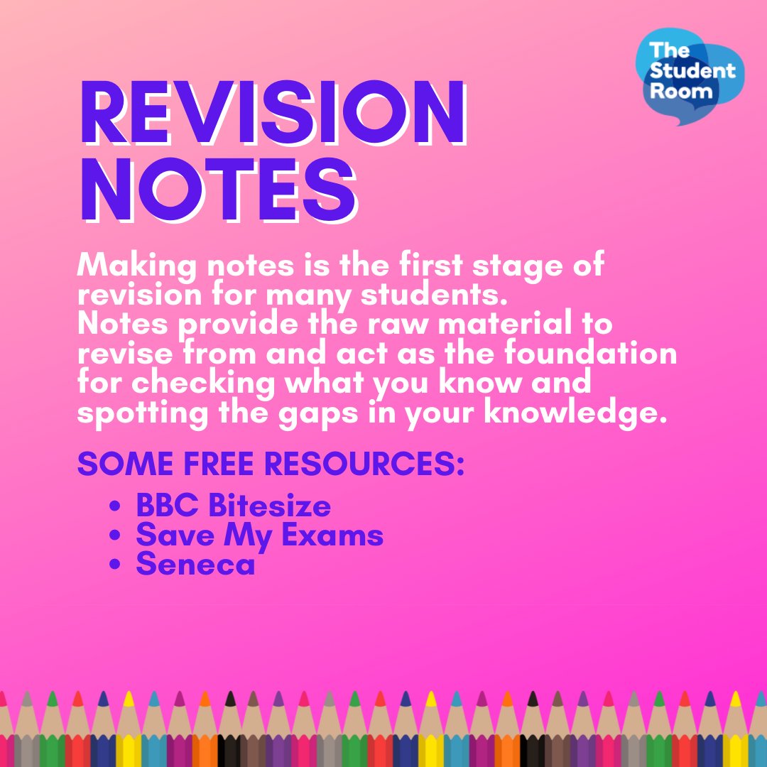 thestudentroom's tweet image. Revision notes provide the raw material to revise from and they act as the foundation for checking what you know and the gaps in your knowledge ✍️

What revision tools do you recommend? 🤔

#RevisionGuide #Revision #RevisionTips #TheStudentRoom