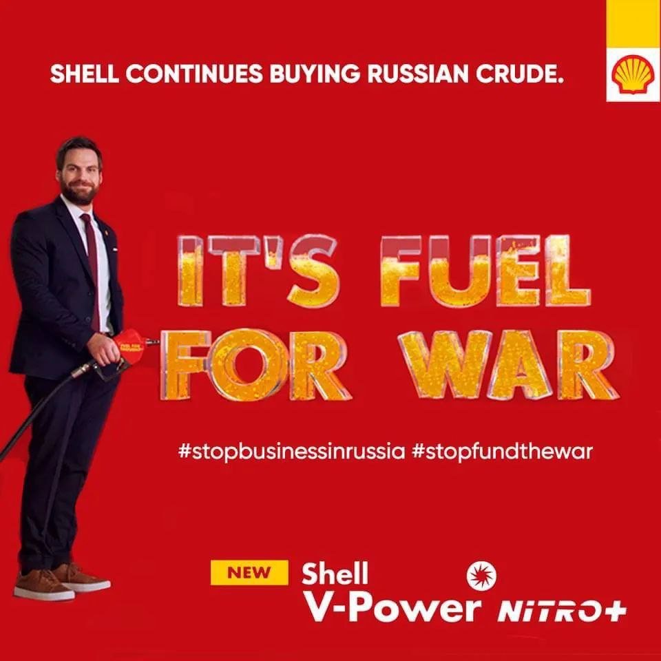 Dang01150781's tweet photo. Пока продается нефть агрессора, они делают бесчинства. @Shell  No need to sponsor the aggressor. You are only helping him. You help to kill innocent people and small children. As long as you pay, he kills.
#ShellBoycott #UkraineUnderAttaсk #Ukriane https://t.co/PCISGzenQs