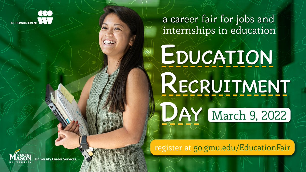 Over 70 employers registered for this Wednesday's <a href="/masoncareer/">Career Services</a> fair seeking Mason jobseekers!  Public schools, private schools, #nonprofits, view all employers in Handshake.  app.joinhandshake.com/career_fairs/2…     <a href="/GMUElementaryEd/">GMU Elementary Ed.</a> <a href="/CEHD_SAA/">CEHD_SAA</a> <a href="/MasonULife/">Mason ULife</a> <a href="/GeorgeMasonNews/">George Mason News</a> <a href="/MasonAlumni/">George Mason Alumni Association</a>