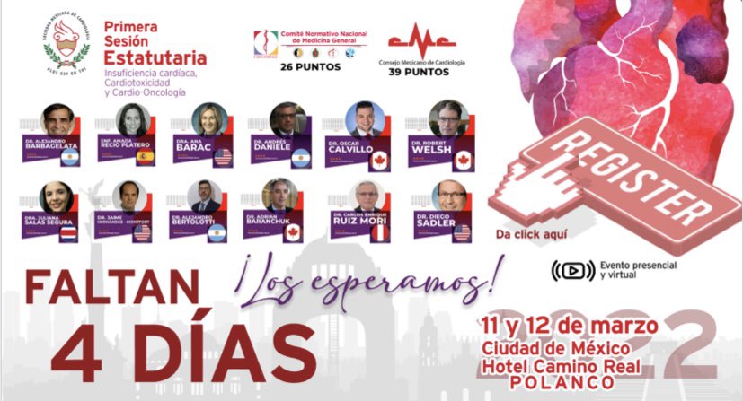 🚨Faltan 4 días!!

Insuficiencia Cardíaca y Cardio-Oncología

Los mejores expertos reunidos en un mismo foro

<a href="/AnaBaracCardio/">Ana Barac, MD, PhD, FACC, FAHA</a> <a href="/adribaran/">Adrian Baranchuk MD FACC FRCPC FCCS FSIAC</a> <a href="/daniele_andres/">Andres Daniele</a> <a href="/oscaar84/">Oscar Calvillo</a> <a href="/DrRobertWelshIM/">Robert Welsh</a> <a href="/JHMontfort10/">Jaime Hernandez-Montfort</a> <a href="/AMBertolotti/">Alejandro Bertolotti</a> <a href="/DSadlerMD/">Diego Sadler MD FACC</a> <a href="/ANCAM_MEXICO/">ANCAM México</a> <a href="/SIAC_cardio/">SIAC</a> 

39 puntos del CMC