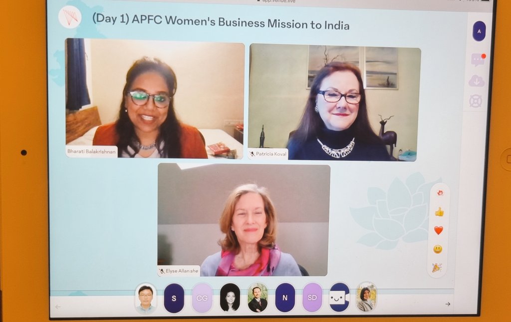 Annabelle Larouche St-Sauveur (@annastsauveur) on Twitter photo 📱Live - First day of <a href="/AsiaPacificFdn/">APF Canada</a> Women's Business Mission to India 🇮🇳 with <a href="/bhare/">Bharati Balakrishnan</a> from <a href="/Shopify/">Shopify</a> providing advice on how e-commerce can help women entrepreneurs succeed in the Indian market, with co-panelists Elyse Allan & Patricia Koval
@C_IBC
#womenintech
#Genderparity 📱Live - First day of <a href="/AsiaPacificFdn/">APF Canada</a> Women's Business Mission to India 🇮🇳 with <a href="/bhare/">Bharati Balakrishnan</a> from <a href="/Shopify/">Shopify</a> providing advice on how e-commerce can help women entrepreneurs succeed in the Indian market, with co-panelists Elyse Allan & Patricia Koval
@C_IBC
#womenintech
#Genderparity