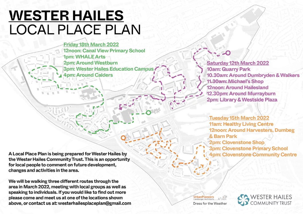 How should #westerhailes be developed and changed in the future? We will be out and about over three days in March. #localplaceplan #engagement