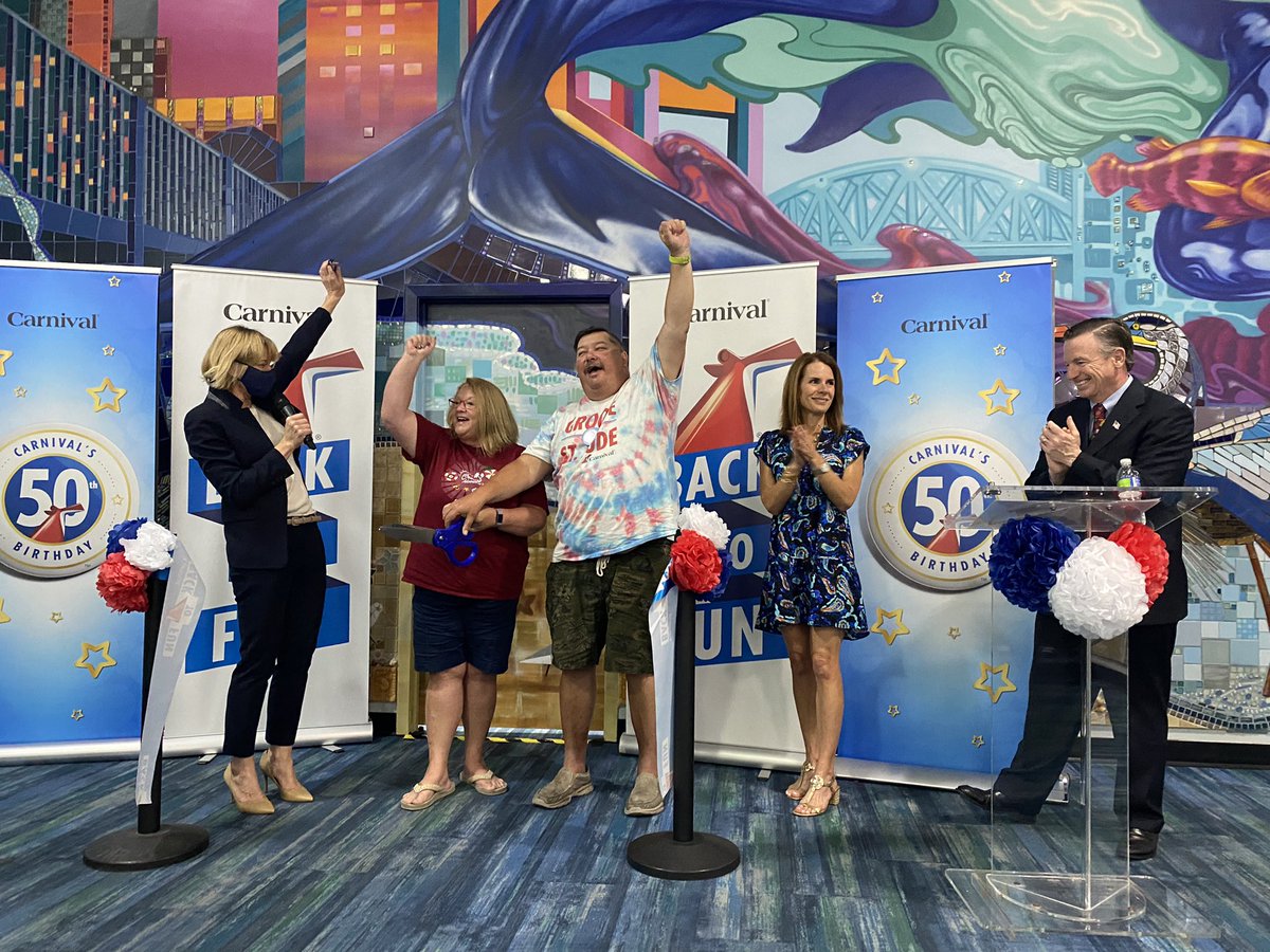 JAXPORT's tweet photo. Happening now: Ribbon-cutting ceremony underway at JAXPORT‘s Cruise Terminal to welcome @carnivalcruise Spirit and its 1,500 passengers to Jacksonville. We’re also celebrating the cruise line’s 50th birthday! #Sailabration #choosefun https://t.co/DQf35LaSxt