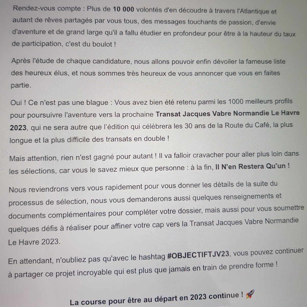 Loeuf85's tweet photo. Tout comme @AlexMickey40 , je suis dans les 1000 sélections pour la @TransatJV @RegionNormandie en réel....Oui en RÉEL !!!!!!!
En quelques sorte cette nuit avec mes 2h30 de sommeil en 3 fois, je faisais ma prépa!!!!
Merci @VirtualRegatta.
#OBJECTIFTJV23 #DuVirtuelaReel https://t.co/1lD0yYU12J