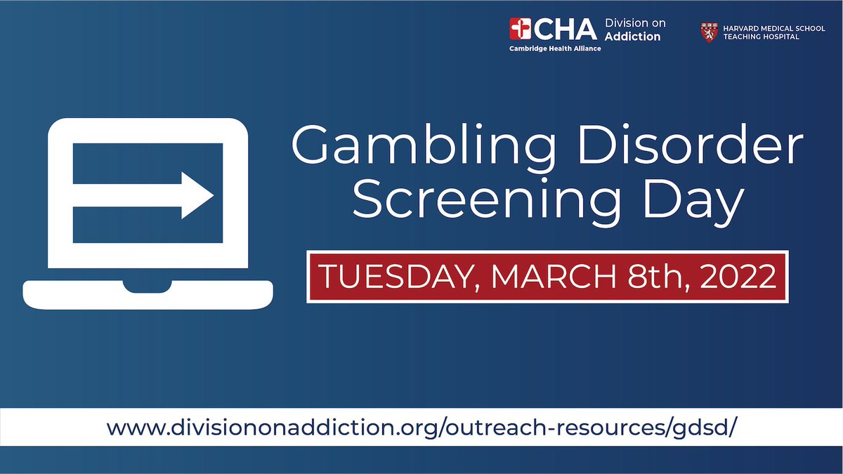 Div_Addiction's tweet photo. Gambling Disorder Screening Day is TOMORROW! This international event supports and encourages providers to screen for Gambling Disorder. Find out how you can participate on Tuesday, March 8th: https://t.co/M0ZZpWySA5 #GDSD #PGAM2022 #GamblingScreen https://t.co/HdYL8v03CQ
