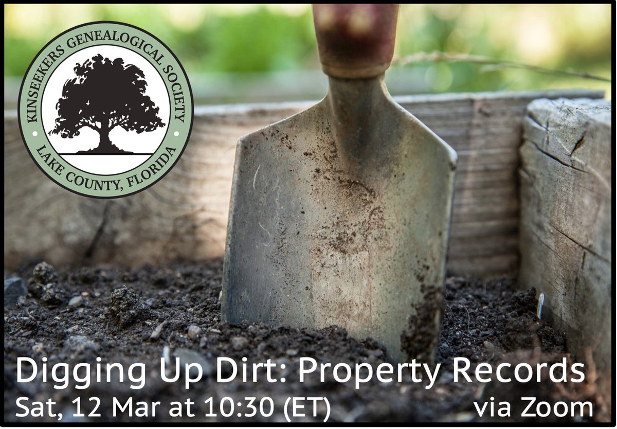 During our program on 12 March at 10:30am, Debbie Baker will focus on how to use property records &amp; current day maps to help place our ancestors in a certain location at a certain time. For more information and to register, visit kinseekers.org #Genealogy