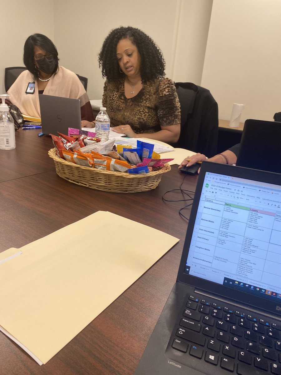 Shout out to Mrs. <a href="/SSterlingTeel/">S. Sterling-Teel</a>! This was her first budget-staffing meeting and she rocked it! This is a shot of her and Dr. Watson discussing staffing for 2022-23. #BelieveInSpring #LeadSpring @believe_EC2020