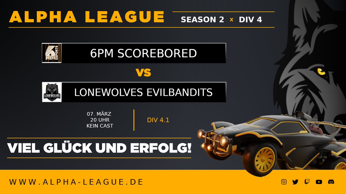AlphaLeague_RL's tweet photo. Moin Alpha´s, 
heute spielen die Divisionen 3 und 4! 

Wir wünschen den Teams viel Erfolg und Spaß!

Leider sind keine Cast`s geplant. https://t.co/ZSBZMRAVdb