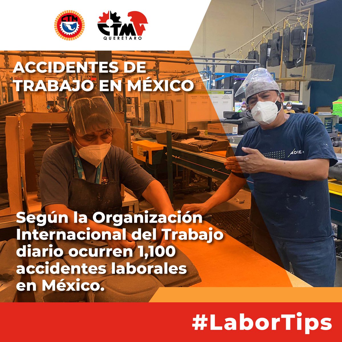 CTMQueretaro's tweet photo. 👉 De acuerdo a la Organización Internacional del Trabajo a diario ocurren cerca de 868 mil accidentes de trabajo, de los cuales 1,100 suceden en México.
CTM QUERÉTARO te brinda asesoría laboral, ¡Contáctanos! 🙌
@CTM_MX
#CTMQueretaro #CTM #LaborTIPS https://t.co/vNh2mAgvbT