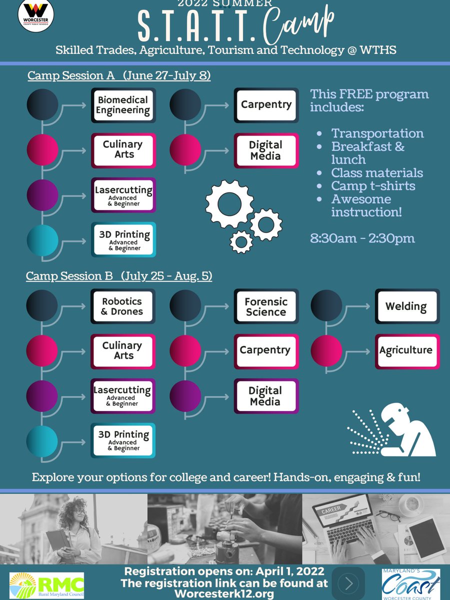 With popular demand <a href="/WorcesterSystem/">Worcester Schools MD</a> will be offering S.T.A.T.T. camp this summer with many Trades and Technology pathways <a href="/WorcesterTHS/">Worcester THS</a> … registration to open on April 1st <a href="/Gallo_wths/">Silviya Gallo</a> <a href="/LatvianValerie/">Valerie Zienty</a> <a href="/BiomedWTHS/">Bill Severn</a> <a href="/wthscj/">WTHSCJ</a> <a href="/Cropperwthscul1/">Cropper@wthsculinary</a>