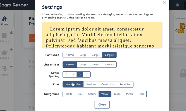 NA_English1's tweet photo. Did you know that Year 7 students using @SparxReader for their English Home Learning can change the settings to make it easier to read depending on their preferences? @northacad 📚💜 https://t.co/CRSlYEZ2OB