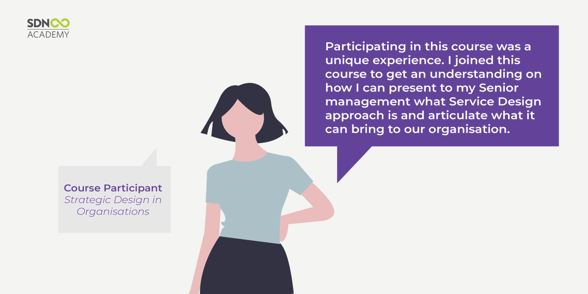 SDNacademy's tweet image. Check out what one of our participants said about the Service Design in Organizations Course from our .SDN Accredited Professional Carol Massá. Join us March 22-23, 2022. Learn more about the programme on our website. 
Link here:
sdn-academy.org/course-2022-3-…