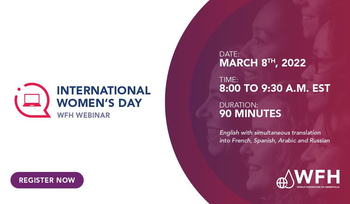 fedhemo's tweet photo. La @wfhemophilia honrará el Día Internacional de la Mujer con un seminario web que se centrará en temas relacionados con #mujeres y niñas con trastornos de la #coagulación (#WGBD)

📅Fecha: 8 de marzo
📌Inscripciones: https://t.co/HqF4EpxVYV https://t.co/lDik2ySYuq