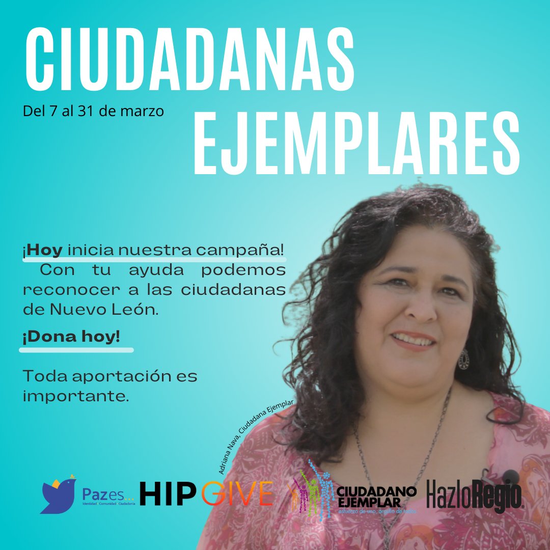¡Hoy inicia nuestra campaña!  Ciudadanas Ejemplares nace con el objetivo de reconocer a niñas y mujeres que son un ejemplo a seguir.

Conoce y dona aquí: bit.ly/3hRFZKd  ¡Toda aportación es importante!

Conoce más de Ciudadanas Ejemplares en fb e instagram: <a href="/RegioHazlo/">Hazlo Regio</a>
