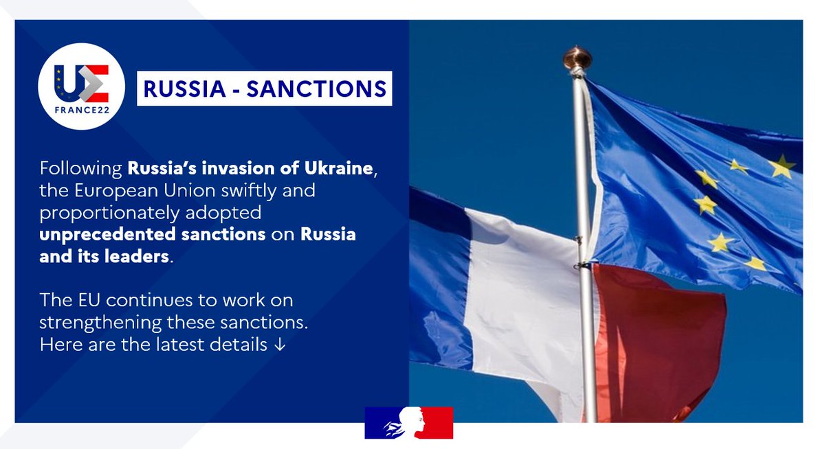 francediplo_EN's tweet photo. 🔴 A look back at the massive sanctions adopted against #Russia by the 27 EU 🇪🇺 member states.

→ Individual sanctions
→ Sanctions by sector

[1/9] https://t.co/O5nctRJmaC