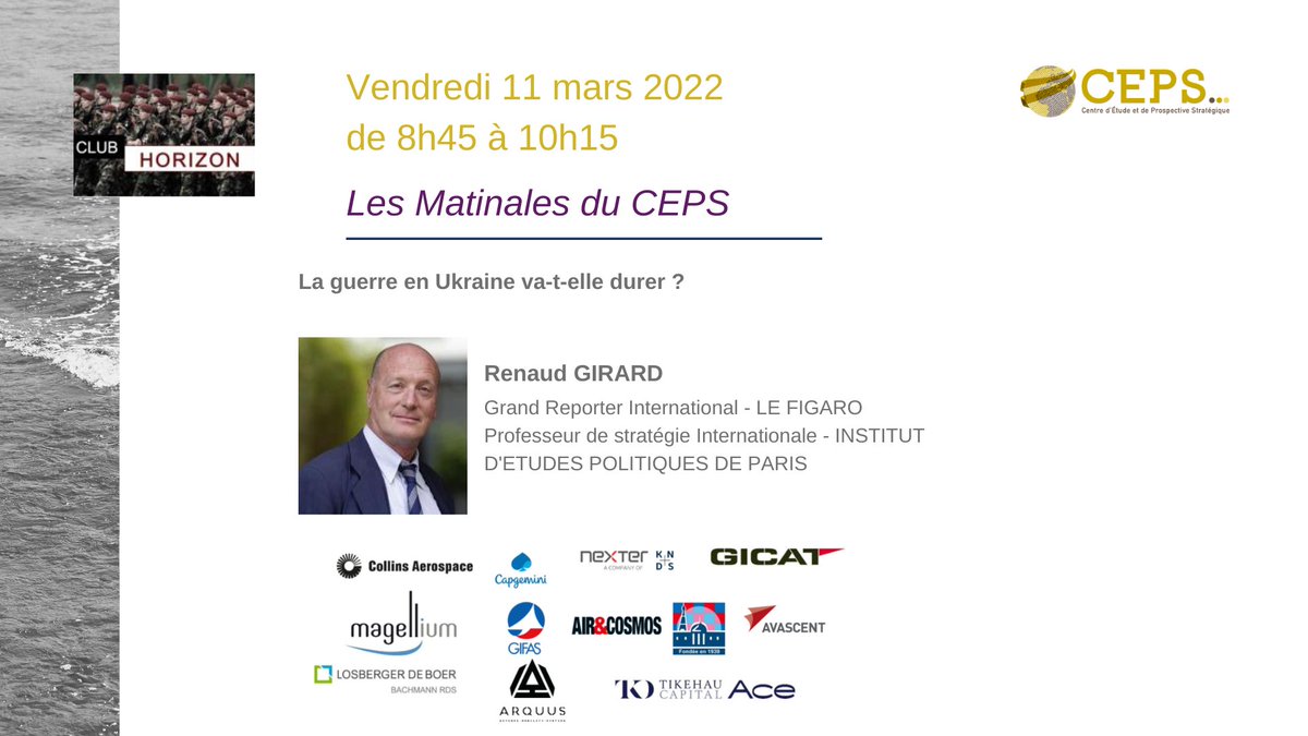 Ce vendredi 11 mars, participez à la session du Club Horizon qui invite Renaud Girard.

Il répondra à une question importante : La guerre en Ukraine va-t-elle durer ?

Inscrivez-vous vite via ce lien : oandb.typeform.com/to/WAsEhyly?ut…