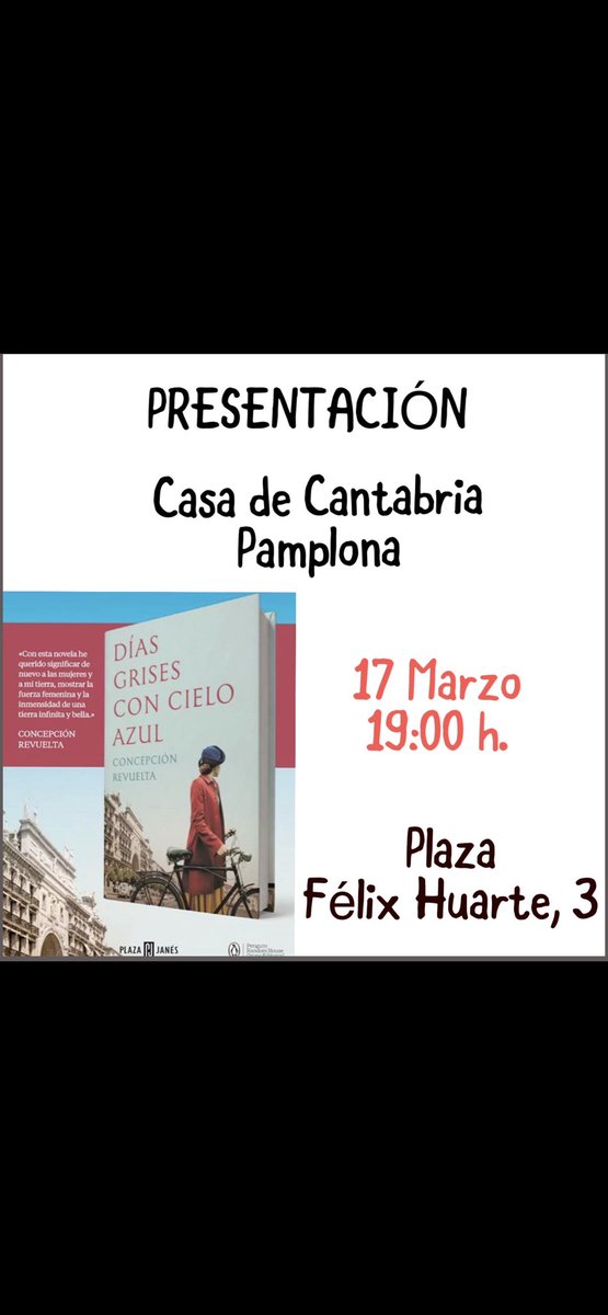 ConchiRevuelta's tweet photo. El 17 de Marzo estaré en Pamplona . @penguinlibros @PlazaYJanes https://t.co/3s1E4yneS4