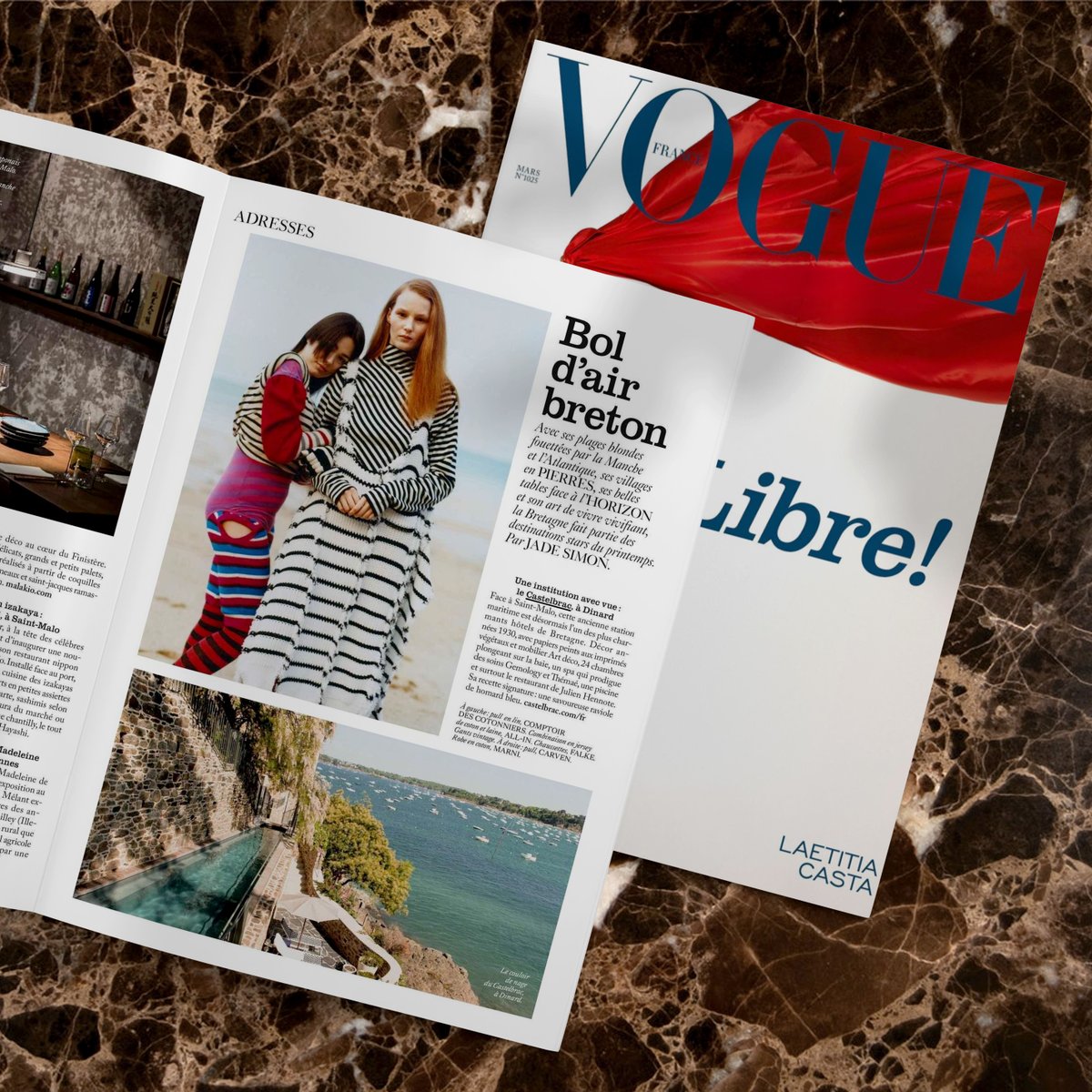 Castelbrac's tweet photo. Le somptueux magazine @VogueFrance souligne avec délicatesse les atouts de notre hôtel 5* dressé face à la baie de Saint-Malo 🌊
Nous le remercions encore une fois chaleureusement pour son bel article "Bol d'air breton" 📖
#castelbrac #hoteldinard #dinard #bretagne #vogue https://t.co/zpx01ykbSW