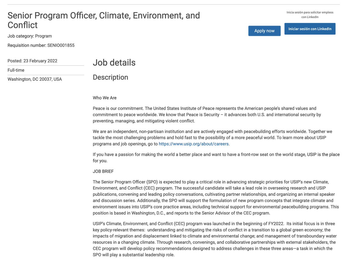 #JobOpportinityUnited At United States Institute of Peace @USIP Senior Program Officer, Climate, Environment, and Conflict More info: buff.ly/3IUUby8