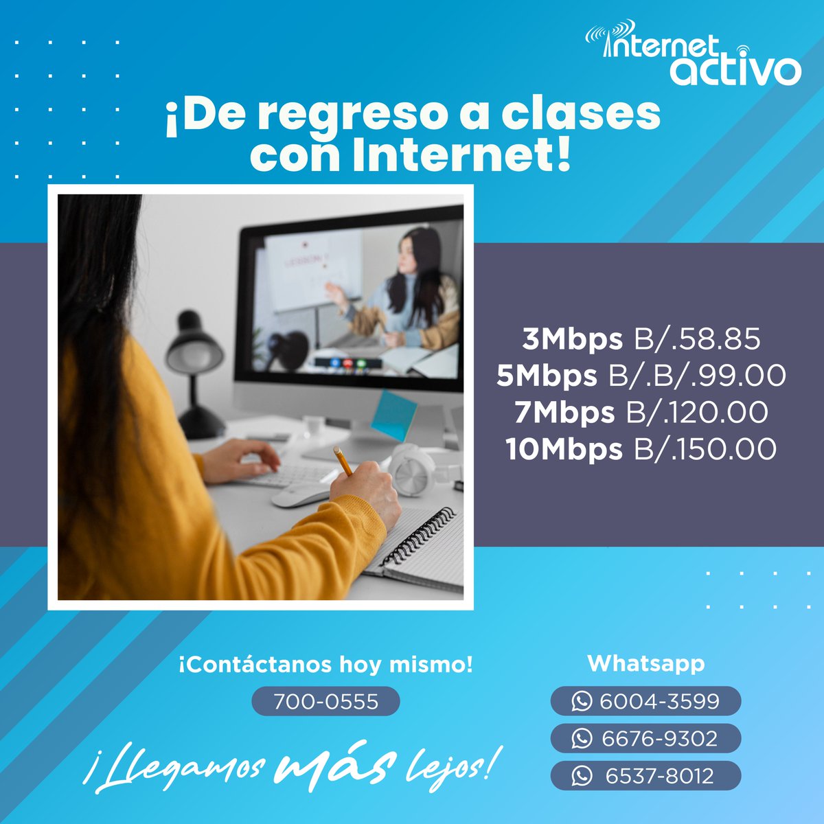 iactivotw's tweet photo. ¡De regreso a clases con #InternetActivo! Aprovecha nuestras ofertas de #Marzo, y mejora tus posibilidades con acceso a #Internet de #BandaAncha. #chiriquí #veraguas #bocasdeltoro #gnobebugle #darién #panamáoeste #panamáeste #lossantos #herrera #azuero #gunayala https://t.co/pBMgBe99Pq