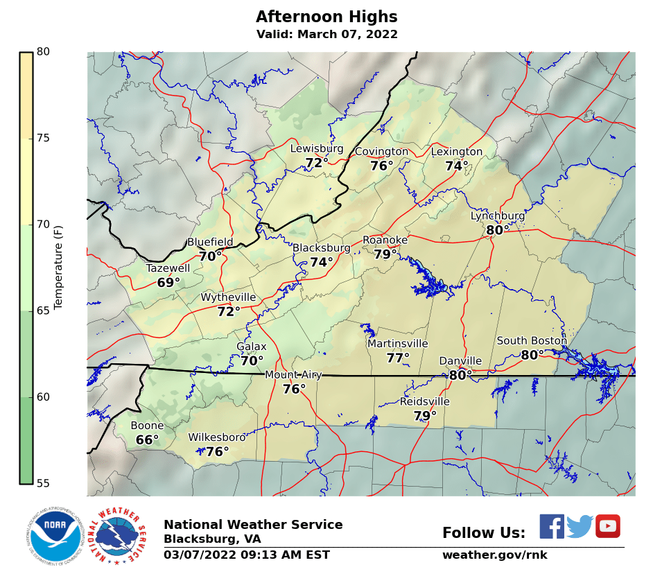 NWSBlacksburg's tweet photo. A wind advisory remains in effect until 9 pm this evening. A strong cold front will cross the Mid Atlantic region this afternoon into this evening. Scattered showers and a few thunderstorms will accompany the front. Some of the storms can contain gusty winds and heavy downpours. https://t.co/enGTElSfxn