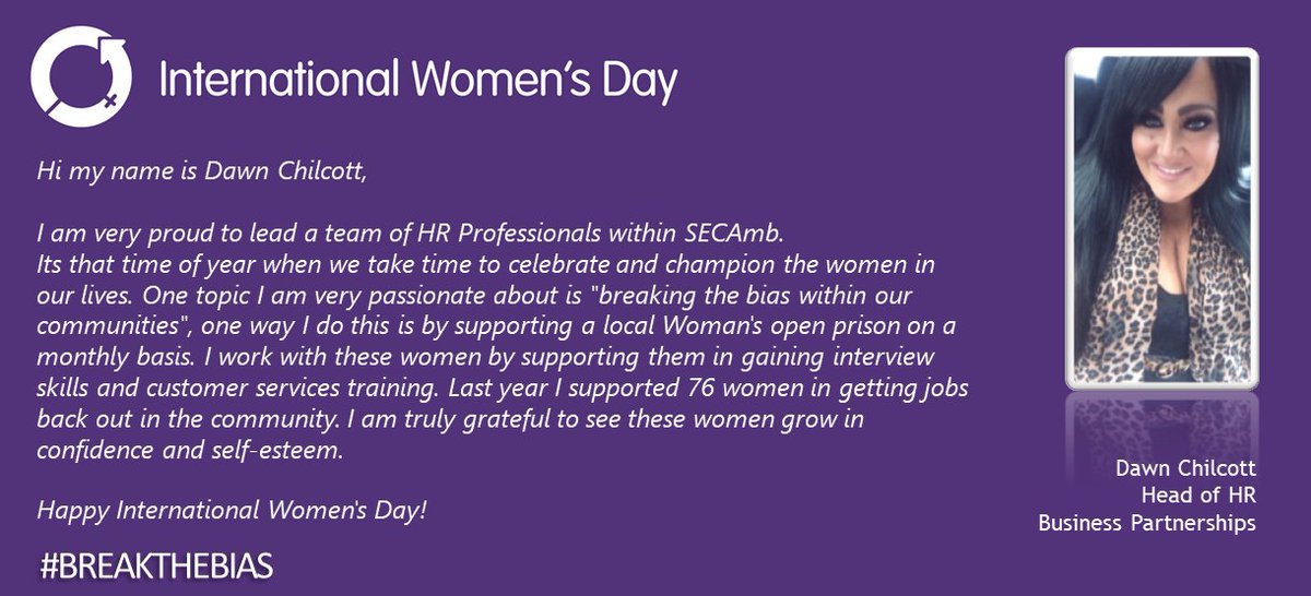 For #IWD2022 Dawn, our Head of HR Business Partnerships shares her thoughts about #BreakingTheBias with her work to support women leaving prison and re-entering society.

#IWD #BreakTheBias