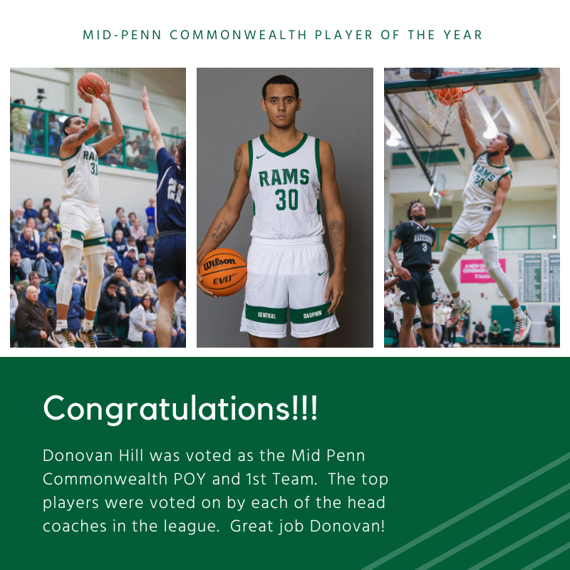 CDBoysHoops's tweet photo. CONGRATULATIONS to Donovan Hill for being named the Mid Penn Commonwealth PLAYER OF THE YEAR (1st Team)! https://t.co/dX64Rp4Cwt
