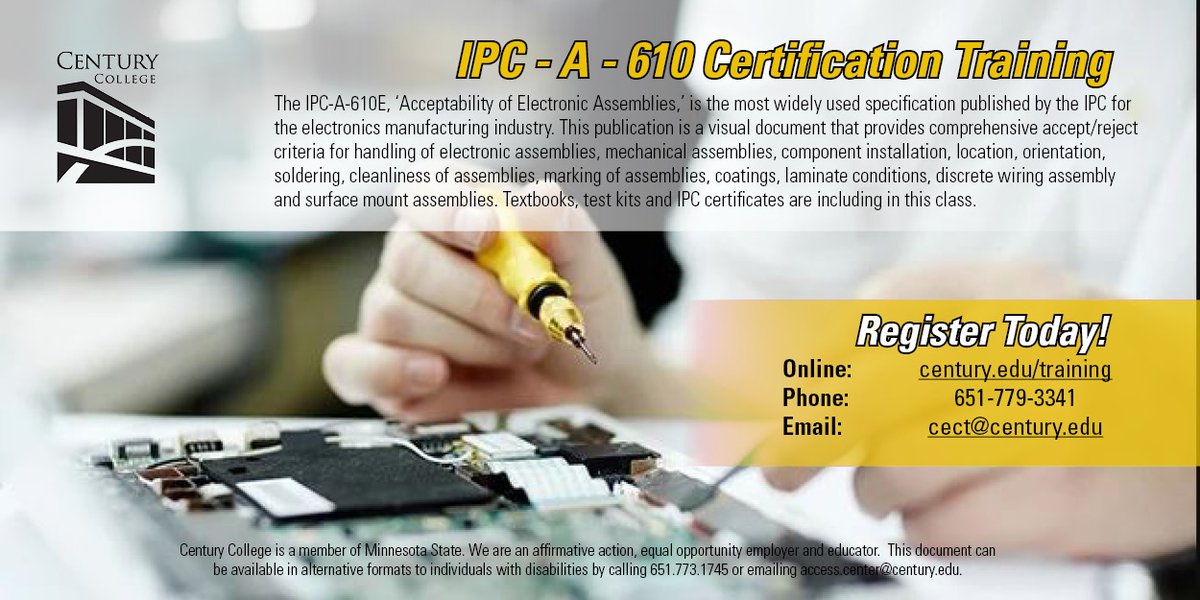 CenturyCECT's tweet photo. The IPC-A-610E, 'Acceptability of Electronic Assemblies,' is the most widely used specification published by the #IPC for the electronics #manufacturing industry
πππ πππ«ππ’ππ’ππ π‘ππ«π: https://t.co/yDsYIKjrlM
#IPCA610 #IPCA610Certification #IPCA610Course https://t.co/QlmIVBCRfD