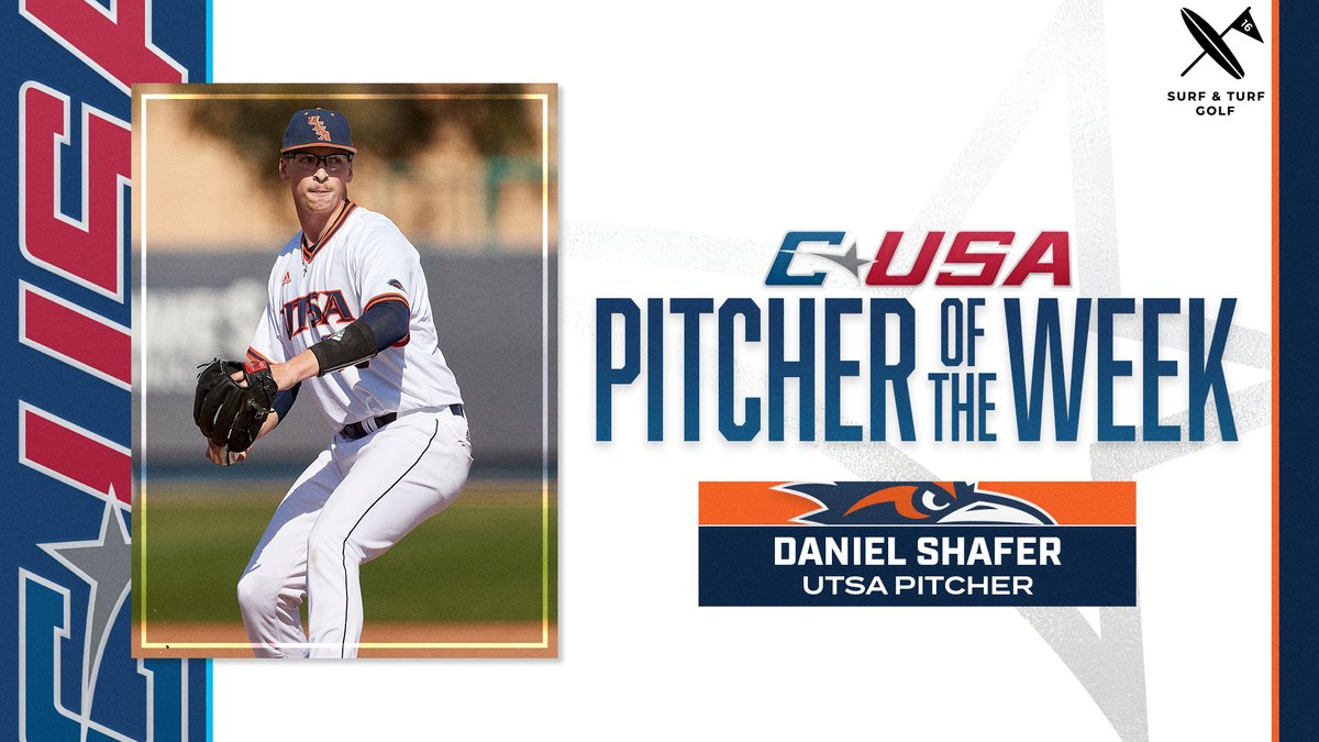 📢: Congratulations to <a href="/UTSABSB/">UTSA Baseball ⚾️</a>’s Daniel Shafer, #CUSASB Pitcher of the Week presented by @surfandturfgolf! ⚾️

🏅1️⃣ | #TheCUSAWay