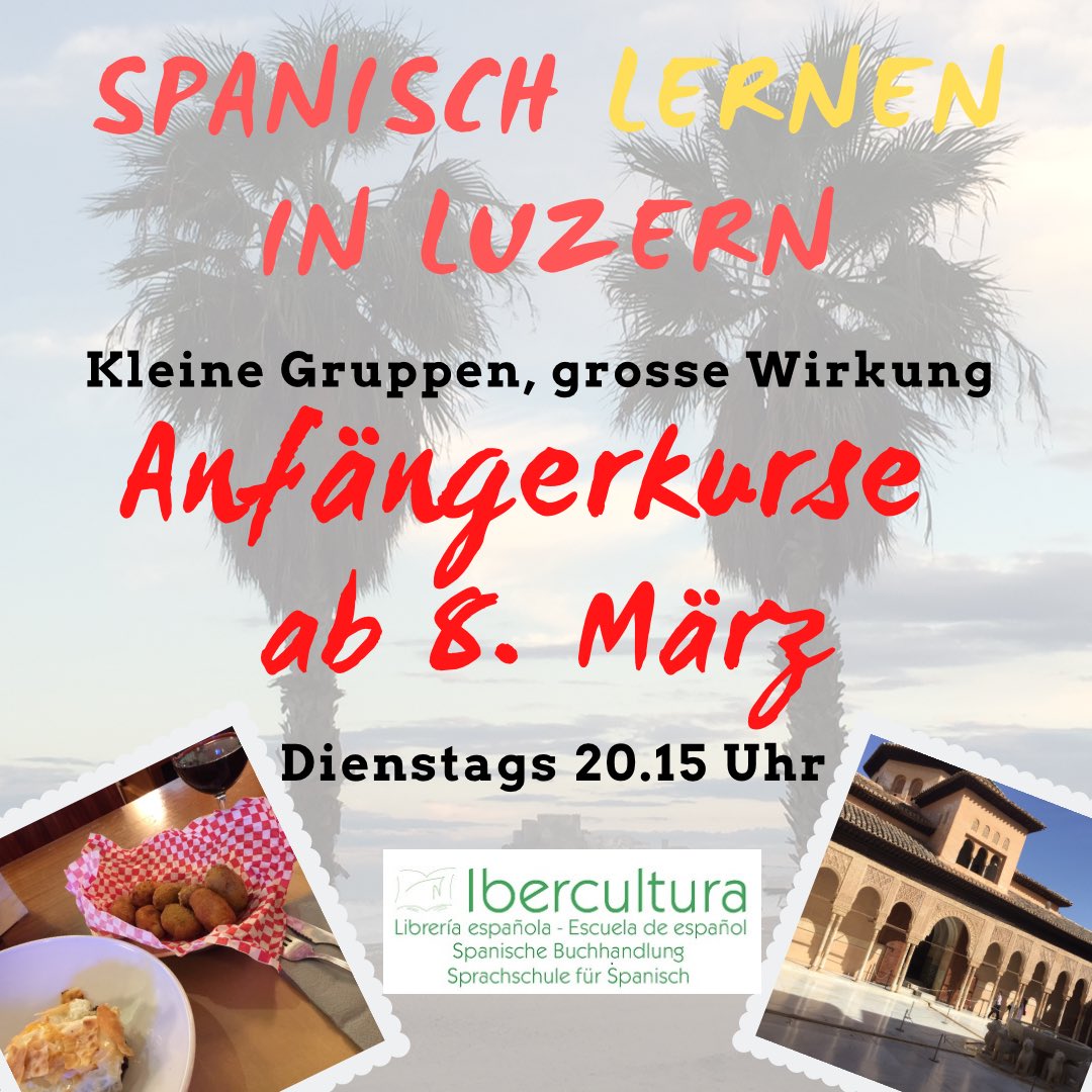 ibercultura's tweet photo. Wenn du Spanisch lernen willst, kannst du dich immer noch für den Anfängerkurs anmelden, der morgen, Dienstag um 20.00 Uhr beginnt. Kleine Gruppen, tolle Atmosphäre! Info: ibercultura@ibercultura.ch Wir freuen uns auf dich! #spanischlernen #anfängerkurs #spanischschule #luzern https://t.co/e7pEj2mlo5