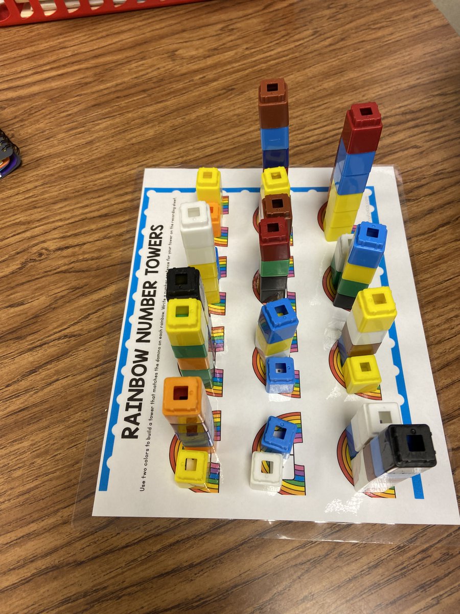 LKMSLightning's tweet photo. Kindergarten Students Practicing their mathematical fluency making rainbow number towers. #YCS #Eureka #Student Centered https://t.co/zCBr75neKB