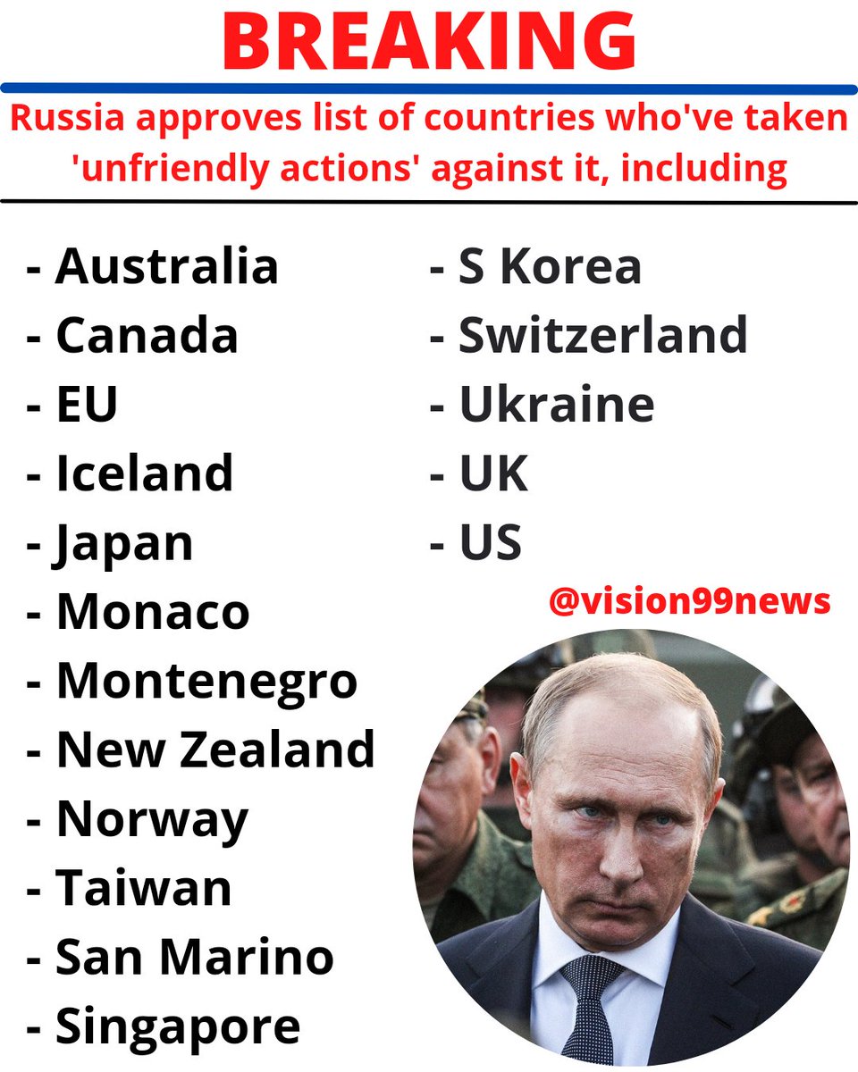 vision99prime's tweet photo. Russia and has imposed sanctions against the country after the start of a special military operation of the Russian Armed Forces in Ukraine.

#Russia #RussiaUkraineCrisis #NATO #RussiaUkraineWar #VladimirPutin #Zelensky https://t.co/lmaJGt9Blp