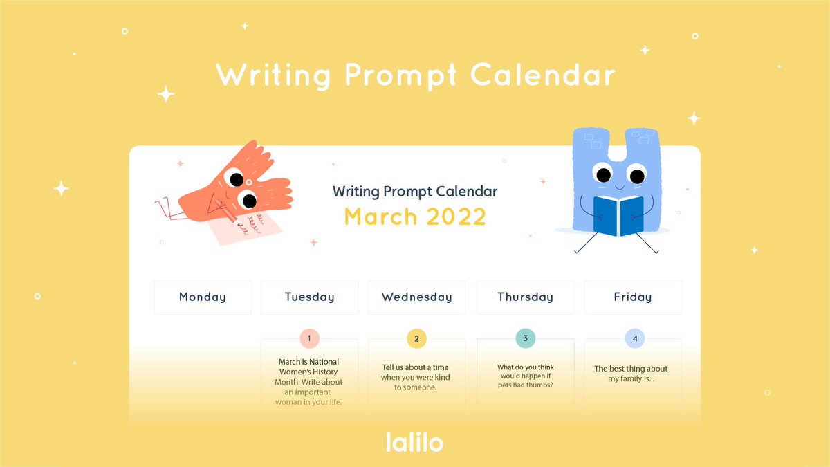 With spring break right around the corner, send your students home with our March writing ✍️  prompt  calendar! Head on over to our link in bio to for an easy way to keep up your students’ daily writing practice over the break. #LaliloLiteracy