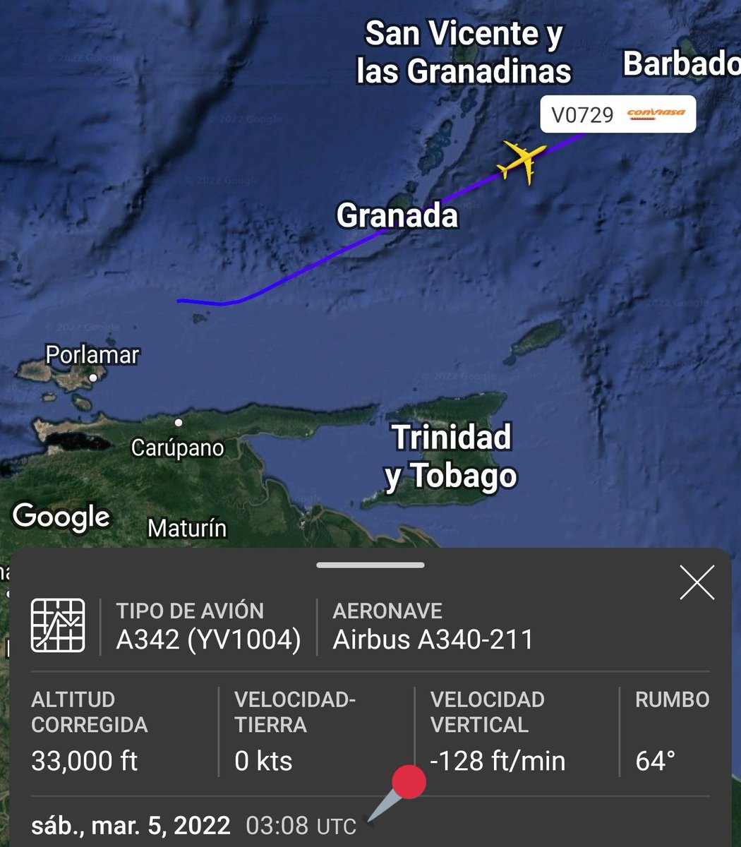 Arr3ch0's tweet photo. El #YV1004 que salió la noche del Viernes a Moscú 🇷🇺 vía Tehran 🇮🇷 (escala muy rápida en Iran) ya se encuentra en ruta de retorno a #Venezuela, nuevamente vía Teherán. 24hrs duró la visita a Rusia.
Sobrevolando Europa sin problema ya que la UE 🇪🇺 no sanciona a Conviasa - todavía. https://t.co/e7hYA1zLZH