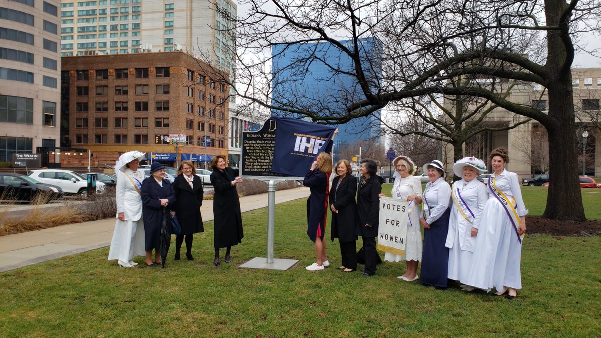 in_bureau's tweet photo. Thank you to everyone who came out to dedicate the Indiana Woman’s Suffrage state historical marker! It was the culmination of years of hard work by many dedicated women. 💜💛 #WomensHistoryMonth https://t.co/gIPZaBrq04