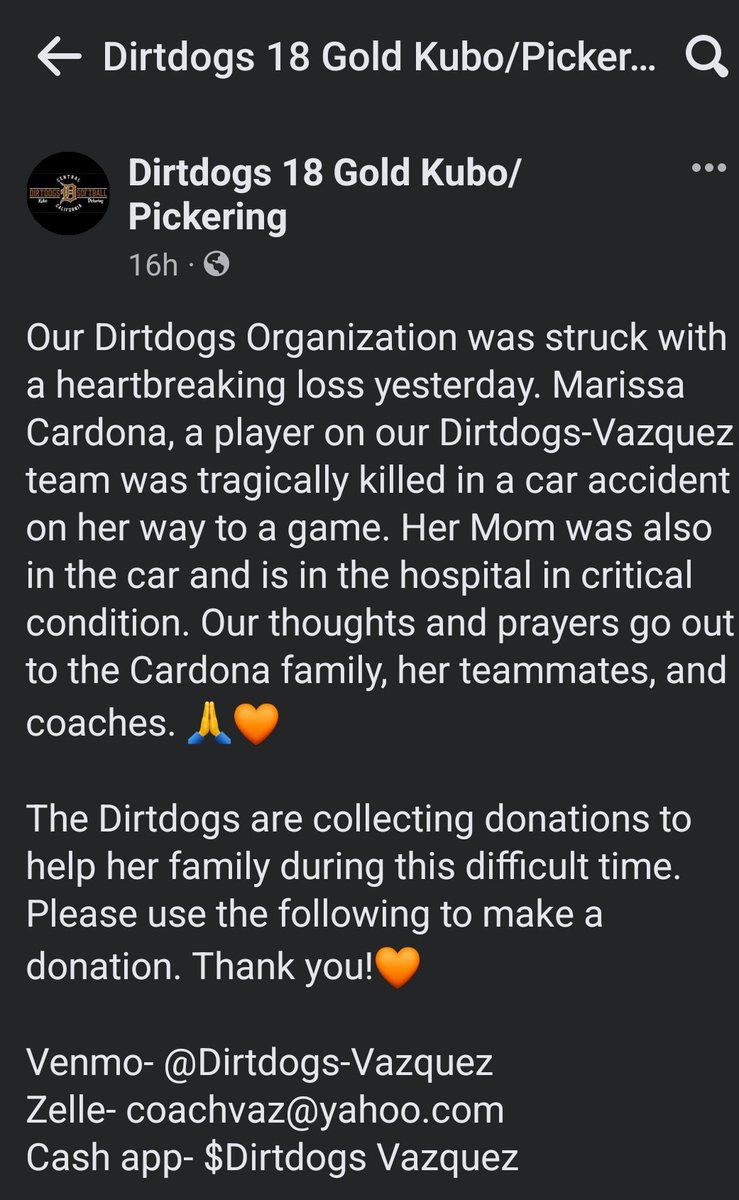 dirtdogsgold's tweet photo. Our thoughts and prayers go out to the family, friends, teammates, and coaches of Marissa Cardona.🙏🧡 https://t.co/gJcgOixN1W