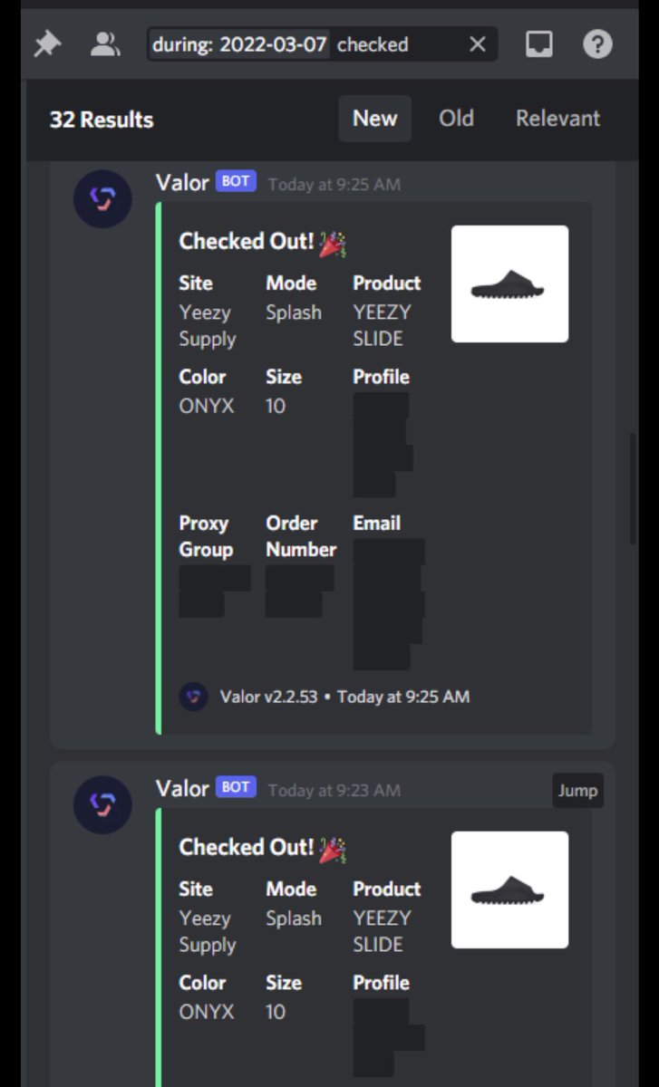 Bots : Valor AIO 🔥 Proxies : Porter ISP 🐐 Gmails : @OnecIicks ✉️ Group: @CarbnIO 💪🏼 Server : AWS Server 💻 Mentors : @LilSnkrVert , @autosolver x32 pairs for the day!