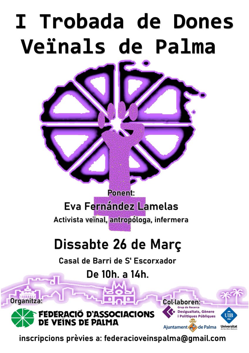 Des de la FAAVV de Palma convidem a totes les veïnes interessades a participar-hi. Inscripcions a federacioveinspalma@gmail.com🙋‍♀️🙋‍♀️🙋‍♀️